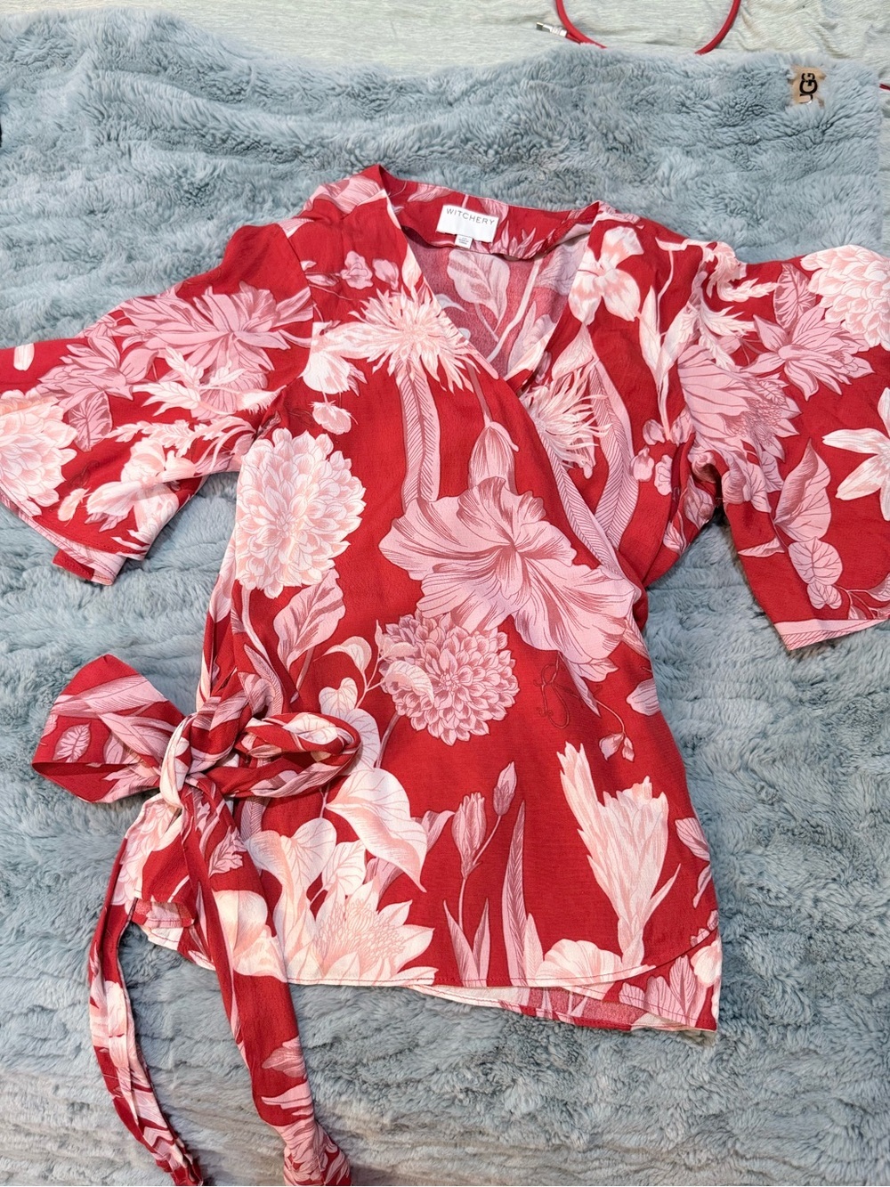 Witchery Red Floral Wrap Blouse Size 10